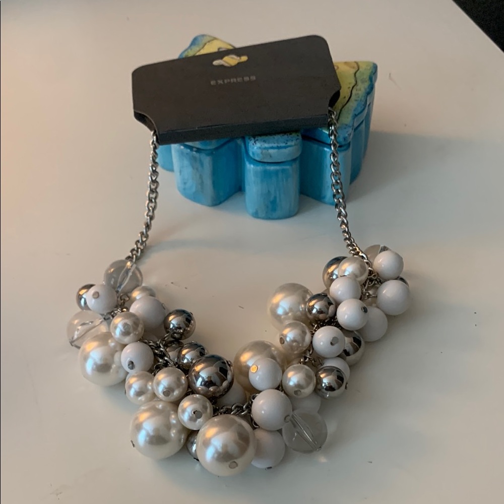 Express Silver and White Cluster Necklace